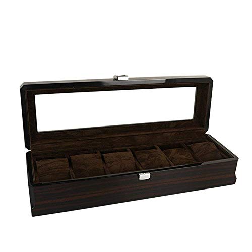 N/ A Caja de Reloj 6 Ranuras Relojes para Hombres Almacenamiento Material de Madera Vitrina Organizador Cubierta Superior con Tapa de Cristal Joyería con Almohadas Portátil