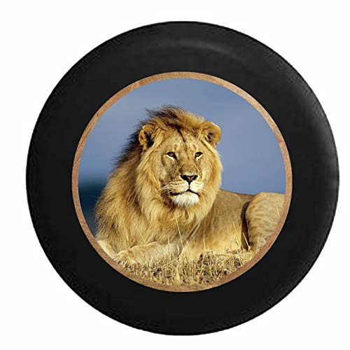 N / A Tire Cover,Universal Cubierta para Rueda De Repuesto,Full Color Golden Lion Full Mane Acostado En La Hierba King of The Jungle Cubierta De Neumático De Repuesto,60-69Cm