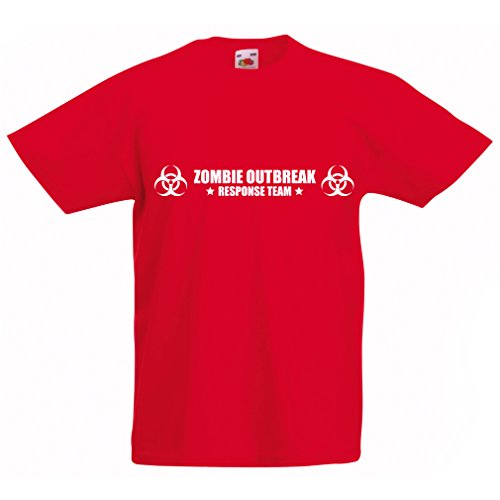 N4519K La Camiseta de los niños Zombie Outbreak Response Team (12-13 Years Rojo Blanco)