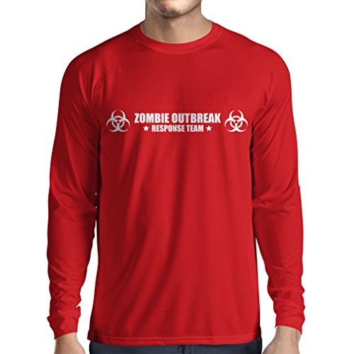 N4519L Camiseta de Manga Larga Zombie Outbreak Response Team (XX-Large Rojo Blanco)