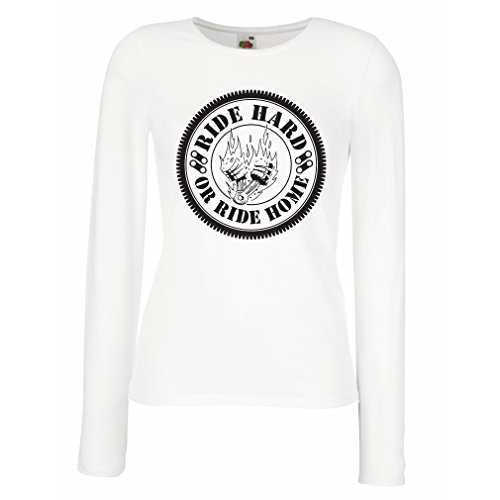 N4688M Mangas largas Camiseta de la Hembra Ride Hard! Biker Clothing (X-Large Blanco Multicolor)