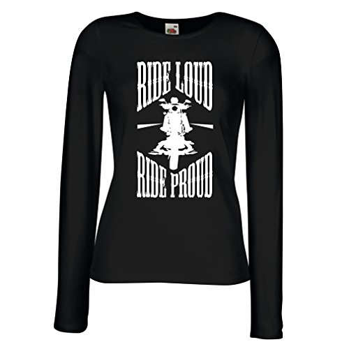 N4695M Mangas largas Camiseta de la Hembra Ride Loud! (Medium Negro Multicolor)