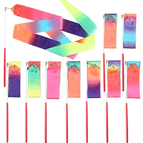 NACTECH 10pcs Cintas de Gimnasia Ritmica para Niñas 2 Metros Cintas Danza Streamers Cinta de Baile Niños Artístico Gimnasias Rítmicas Varitas Colores