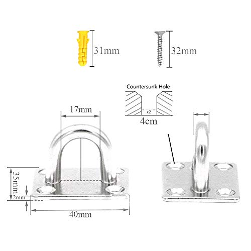 NACTECH 4pcs Placa de Ojo Anillo de Anclaje Acero Inoxidable 304 Anclaje de Pared y Techo Ganchos de Techo para Suspensión Incluye Tornillos y Tapones