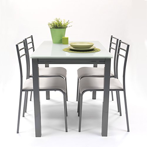 NAKURA Conjunto de Mesa de Cocina Extensible 110/140/170x70 cm+ 4 sillas - Paris