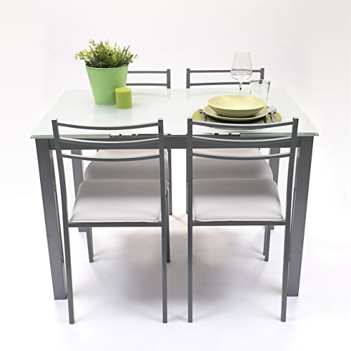 NAKURA Conjunto de Mesa de Cocina Extensible 110/140/170x70 cm+ 4 sillas - Paris