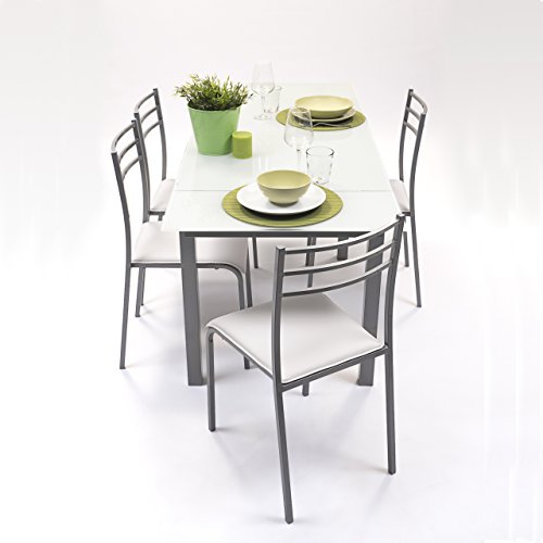 NAKURA Conjunto de Mesa de Cocina Extensible 110/140/170x70 cm+ 4 sillas - Paris