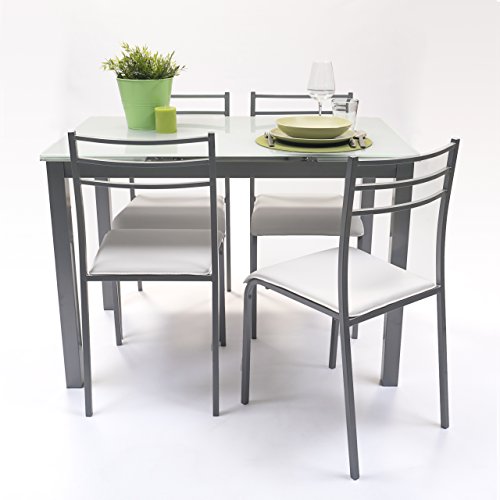 NAKURA Conjunto de Mesa de Cocina Extensible 110/140/170x70 cm+ 4 sillas - Paris