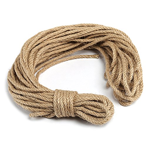 Naler Cuerda de cáñamo 25 m 6 mm, 100% Yute Natural, 4 Capas de Cuerda Gruesa para Barcos, Barras de arañar de Animales, Manualidades, Embalaje de Regalo, jardinería y floristería