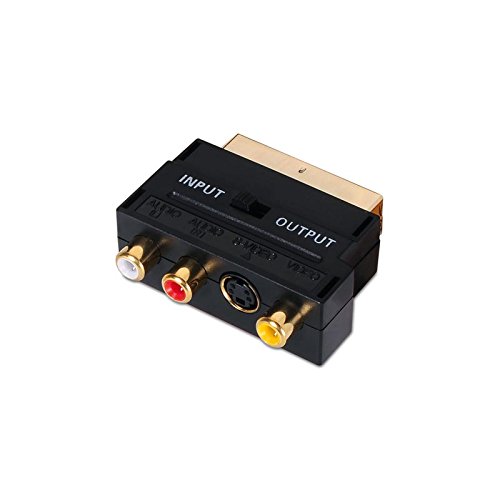 NanoCable 10.27.0051 - Adaptador con Euroconector SCART a RCA/SVIDEO, SCART/M-3xRCA/ H + SVIDEO/H con Switch, Negro