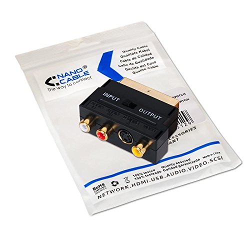 NanoCable 10.27.0051 - Adaptador con Euroconector SCART a RCA/SVIDEO, SCART/M-3xRCA/ H + SVIDEO/H con Switch, Negro