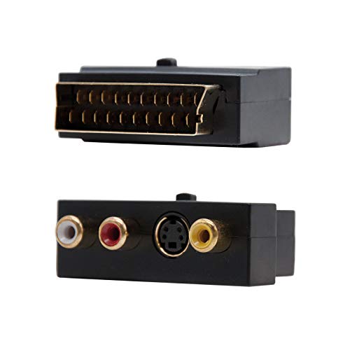 NanoCable 10.27.0051 - Adaptador con Euroconector SCART a RCA/SVIDEO, SCART/M-3xRCA/ H + SVIDEO/H con Switch, Negro