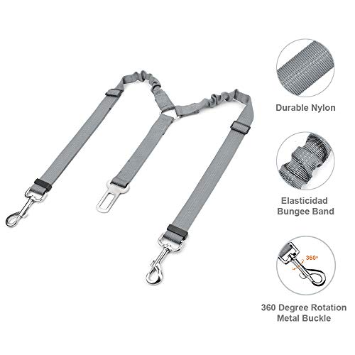 Nasjac Cinturón de Seguridad Doble para Perros, cinturón de Seguridad Doble para automóvil con Goma elástica y Rayas Reflectantes sin cinturón de Seguridad Ajustable