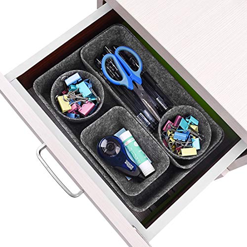 Nati Organizador de Cajones 8Pcs Organizadores de Cosméticos Accesorio Fieltro Cesta de Almacenamiento para Mesa Escritorio Desmontable Bandeja de Almacenaje Gris