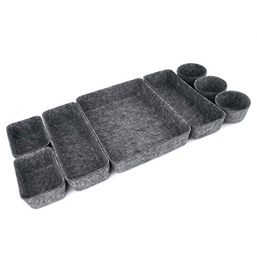 Nati Organizador de Cajones 8Pcs Organizadores de Cosméticos Accesorio Fieltro Cesta de Almacenamiento para Mesa Escritorio Desmontable Bandeja de Almacenaje Gris