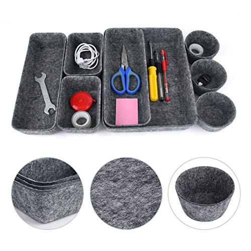 Nati Organizador de Cajones 8Pcs Organizadores de Cosméticos Accesorio Fieltro Cesta de Almacenamiento para Mesa Escritorio Desmontable Bandeja de Almacenaje Gris