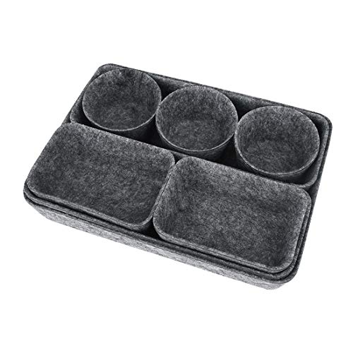 Nati Organizador de Cajones 8Pcs Organizadores de Cosméticos Accesorio Fieltro Cesta de Almacenamiento para Mesa Escritorio Desmontable Bandeja de Almacenaje Gris