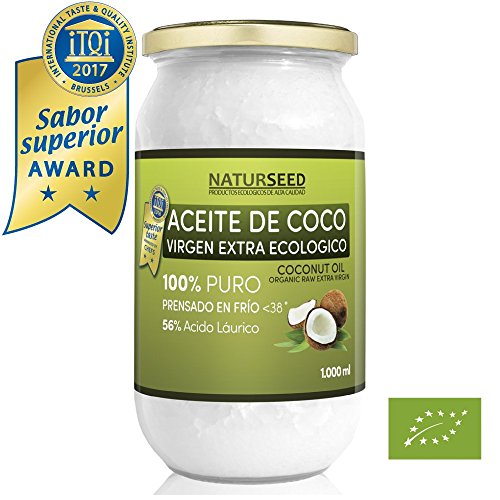 Naturseed Aceite de coco - Virgen Extra Organico, Ecologico - Puro, Natural - 1000ml - Para el Cabello y El Cuerpo, Facial, Dientes , Bebes, Para Cocinar - Masaje con Aceites Esenciales - Ebook Gratis