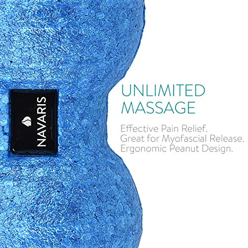Navaris 2x bolas de masaje - Bolas en forma de cacahuete para automasaje - Rodillo para liberación miofascial - Massage balls negro y azul