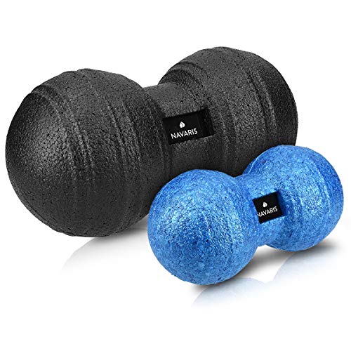 Navaris 2x bolas de masaje - Bolas en forma de cacahuete para automasaje - Rodillo para liberación miofascial - Massage balls negro y azul