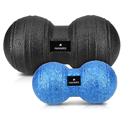 Navaris 2x bolas de masaje - Bolas en forma de cacahuete para automasaje - Rodillo para liberación miofascial - Massage balls negro y azul