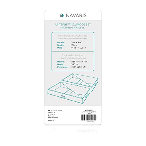 Navaris 2X Organizador para Debajo de la Cama - Cajas organizadoras para Guardar Ropa y Zapatos - Cajón Cierre y 2 Compartimentos Negro