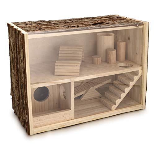 Navaris Casa de Madera Natural para hámster - Casa de Juegos con rampas Puente y escondite para Ratones hámster roedores jerbos - 39 x 20 x 27.5CM