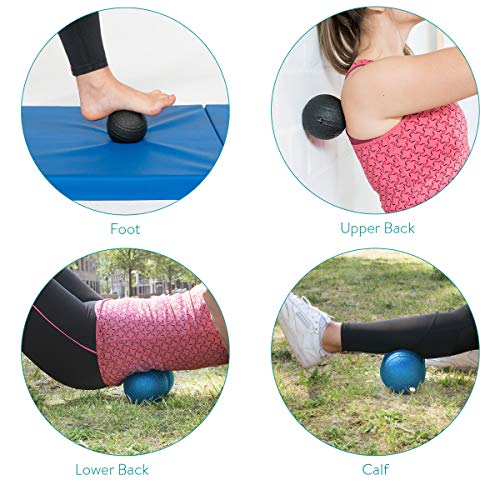 Navaris Set de 2 Pelotas para Masaje - Bolas Lacrosse Simple y Doble - Terapia miofascial para Espalda Pierna Cuello y pie - con Bolsa de Transporte