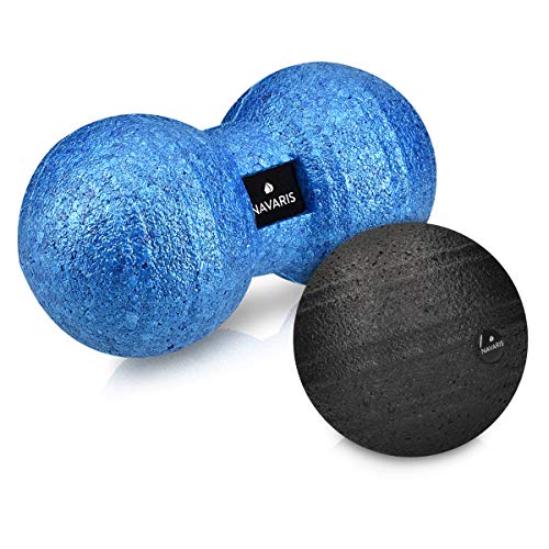 Navaris Set de 2 Pelotas para Masaje - Bolas Lacrosse Simple y Doble - Terapia miofascial para Espalda Pierna Cuello y pie - con Bolsa de Transporte