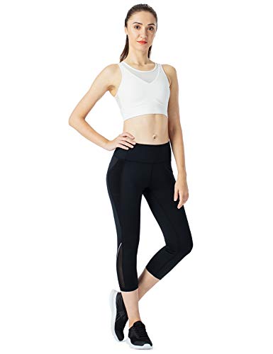 NAVISKIN Leggings 3/4 Mujer Fitness Cintura Alta Pantalones Deportivos Mallas para Running Training Estiramiento Yoga y Pilates, Negro,S