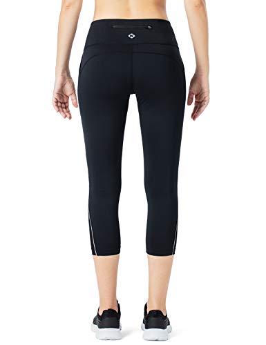 NAVISKIN Leggings 3/4 Mujer Fitness Cintura Alta Pantalones Deportivos Mallas para Running Training Estiramiento Yoga y Pilates, Negro,S