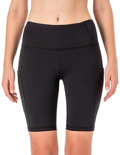 NAVISKIN Pantalones Cortos 8" Deportivos para Mujeres Bolsillos Elástico Transpirable Ligero Training Running Fitness Yoga Pilates Negro M