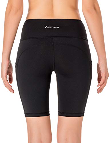 NAVISKIN Pantalones Cortos 8" Deportivos para Mujeres Bolsillos Elástico Transpirable Ligero Training Running Fitness Yoga Pilates Negro M