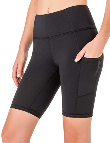 NAVISKIN Pantalones Cortos 8" Deportivos para Mujeres Bolsillos Elástico Transpirable Ligero Training Running Fitness Yoga Pilates Negro M