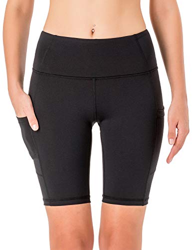 NAVISKIN Pantalones Cortos 8" Deportivos para Mujeres Bolsillos Elástico Transpirable Ligero Training Running Fitness Yoga Pilates Negro M