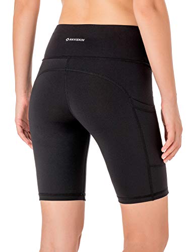 NAVISKIN Pantalones Cortos 8" Deportivos para Mujeres Bolsillos Elástico Transpirable Ligero Training Running Fitness Yoga Pilates Negro M