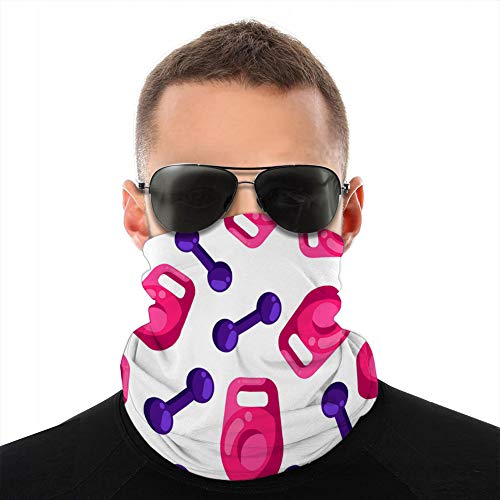 ncnhdnh Microfiber Neck Scarf Gaiter Headwear Cover Shield Seamless Pattern with Kettlebells and Dumbbells in Head Wear Cover Shield