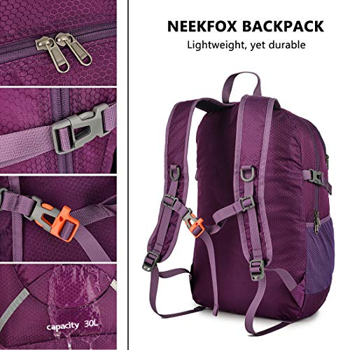 NEEKFOX Mochila de Senderismo Ligera Plegable 30L Viaje Día de Escalada Pack para Hombre Mujer, Peso Ligero Compacta Resistente al Agua Mochila para Deportivas Exterior Acampada