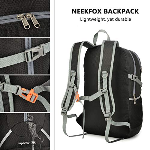 NEEKFOX Mochila de Senderismo Ligera Plegable 30L Viaje Día de Escalada Pack para Hombre Mujer, Peso Ligero Compacta Resistente al Agua Mochila para Deportivas Exterior Acampada