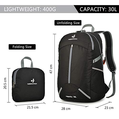 NEEKFOX Mochila de Senderismo Ligera Plegable 30L Viaje Día de Escalada Pack para Hombre Mujer, Peso Ligero Compacta Resistente al Agua Mochila para Deportivas Exterior Acampada