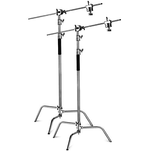 Neewer 2 Piezas Soporte de Luz de Trabajo Pesado Altura MAX. 3 Metros Ajustable con 1,2 Metros Brazo Sosteniendo y Kit de Cabezal de Agarre para Reflector, Monolight y Otros