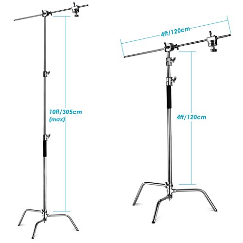 Neewer 2 Piezas Soporte de Luz de Trabajo Pesado Altura MAX. 3 Metros Ajustable con 1,2 Metros Brazo Sosteniendo y Kit de Cabezal de Agarre para Reflector, Monolight y Otros