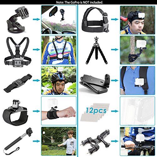 Neewer Kit de Accesorios de Cámara de Acción 58 en 1 para GoPro Hero 7 6 5 4 3+ 3 2 1 4/5 Sesión, SJ4000/5000, Nikon y Sony Deporte DV para Montar Camping y Más