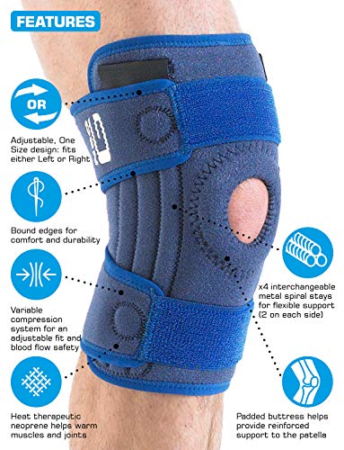 Neo G Rodillera estabilizadora -Calidad de Grado Médico. x4 varillas flexibles, soporte adicional. Ayuda a rodillas lesionadas, artríticas, esguinces, distensiones, inestabilidad. Talla Única - Unisex