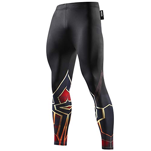 Nessfit - Mallas de compresión para hombre, largas, térmicas, diseño de superhéroe, para correr o hacer fitness Spiderman Burgundy - Pantalones M