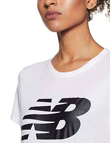 New Balance Core Flying NB Logo Camiseta, Mujer, Blanco, Medium