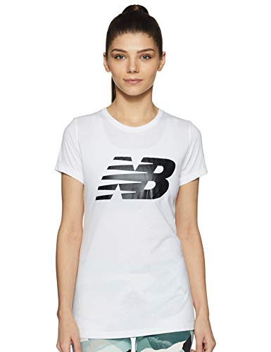 New Balance Core Flying NB Logo Camiseta, Mujer, Blanco, Medium