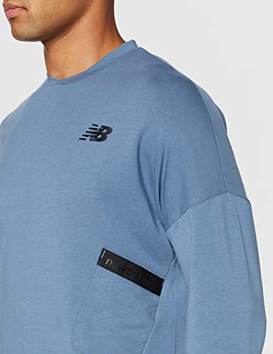 New Balance Reclaim Hybrid Crew Camiseta, Hombre, Chambray Heather, Medium