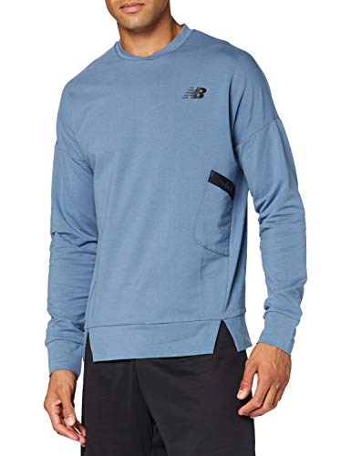 New Balance Reclaim Hybrid Crew Camiseta, Hombre, Chambray Heather, Medium