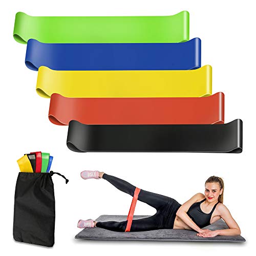 New rui cheng Bandas de Fitness Banda de Resistencia Workout 5-Strength Stretch Exercise Band 5Pack Set Kit de Entrenamiento Elástico Banda Deportiva de Látex Pilates Yoga Fisioterapia Mujeres Hombres